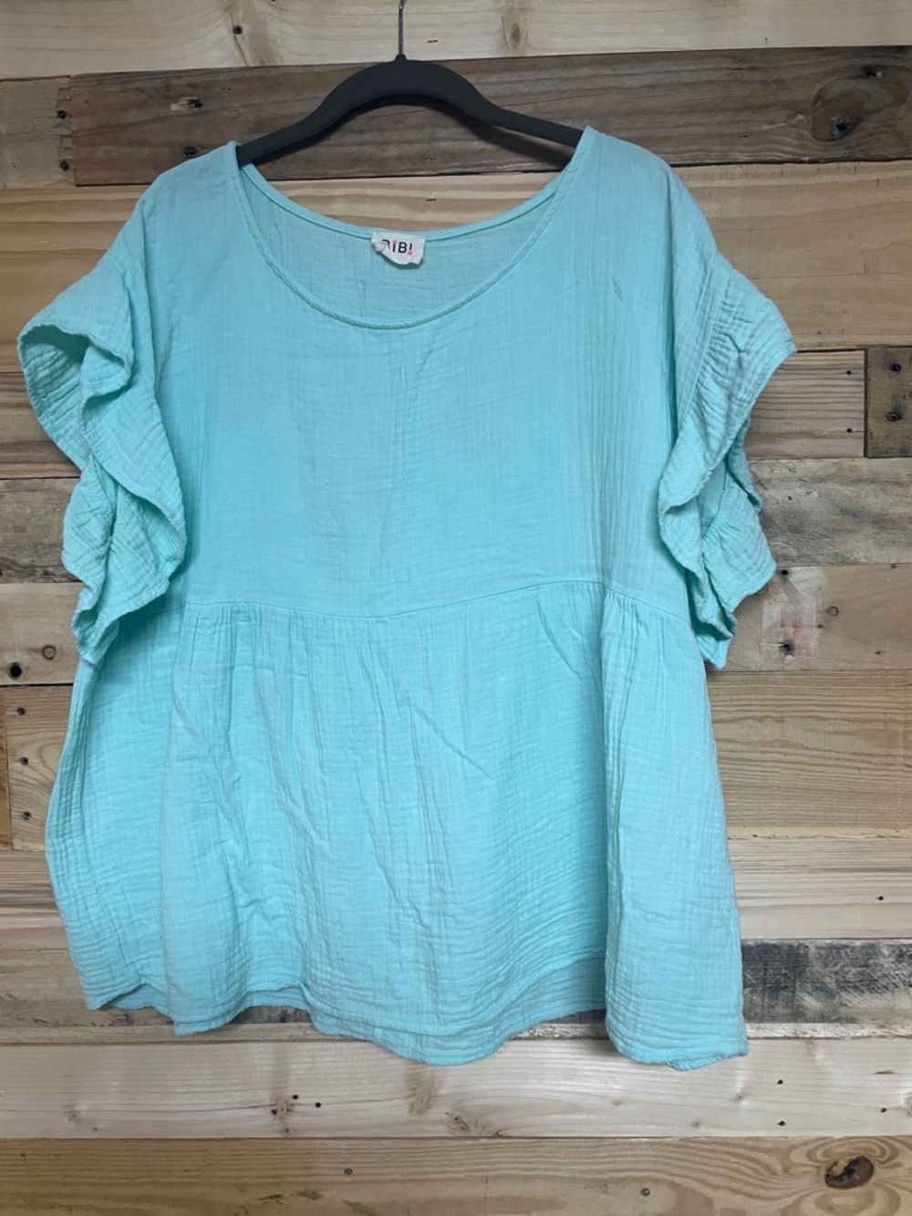 BiBi size XL Light Aqua Color Soft Lightweight Flowy Ruffle Sleeve Top